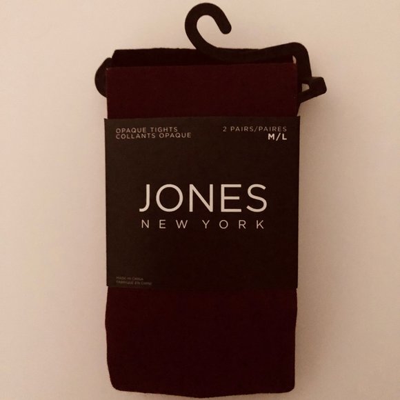 JONES NY 2 Pair Black & Wine NWT Opaque Tights Size M/L - Picture 1 of 3